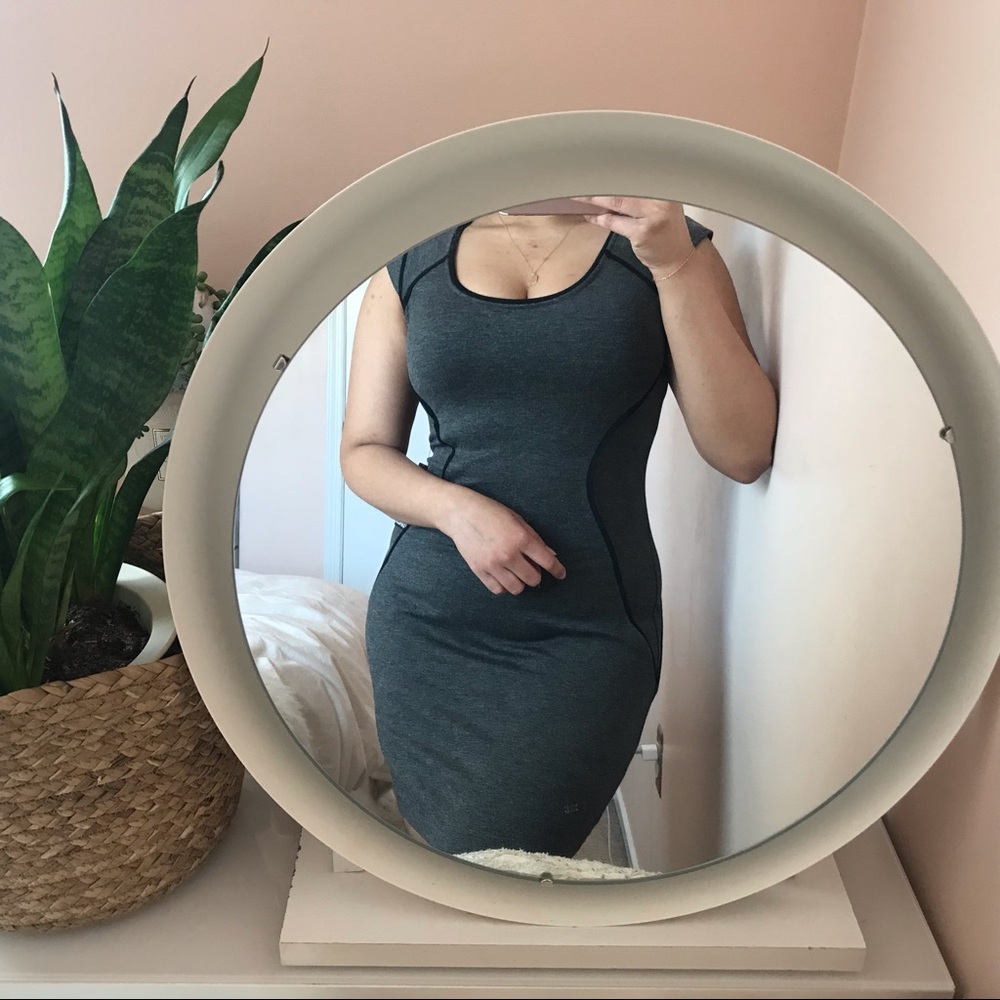 Express Black Piping Trim Grey Dress